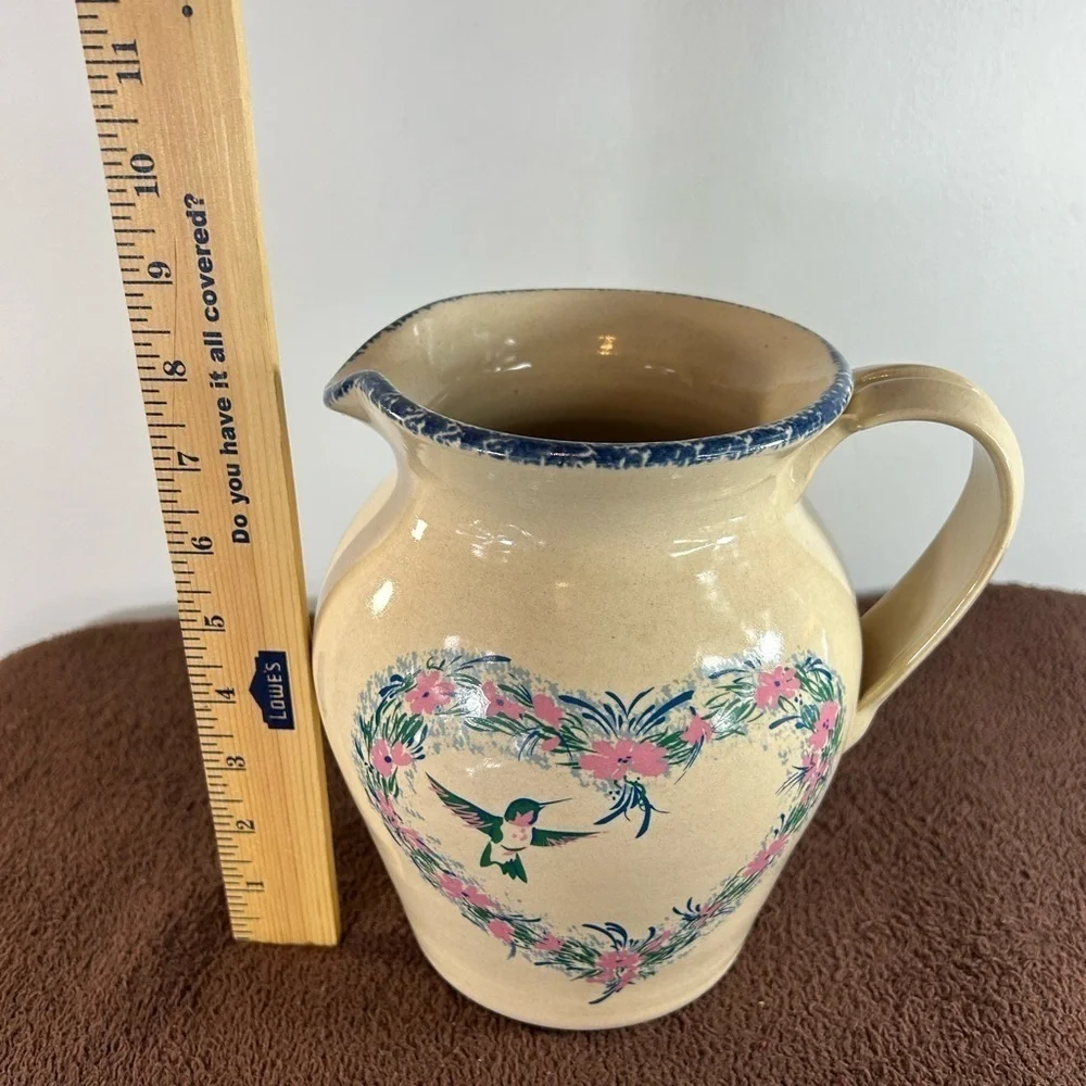 Home and Garden Stoneware hummingbird in heart pitcher 1999 - Picture 6 of 8